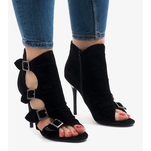 Női fekete velúr megkötött munkáscsizma 1