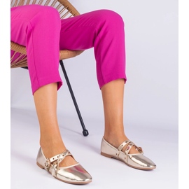 Eco -léből készült arany balerinák, csatokkal díszítve aranysárga 1