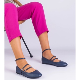 Navy ballerinák, amelyek öko -léből készültek, csatokkal kék 1