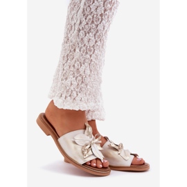 Papucs dekorációval természetes bőr Zazoo 3667 Zloty törölt aranysárga 1