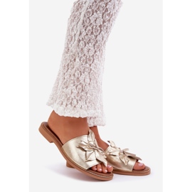 Papucs dekorációval természetes bőr Zazoo 3667 Zlotys aranysárga 1