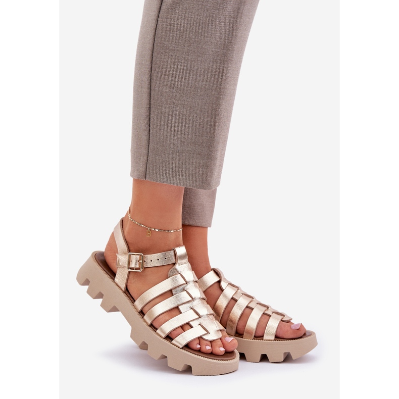 Női bőr szandál Zazoo 3695 Zlotys aranysárga 1