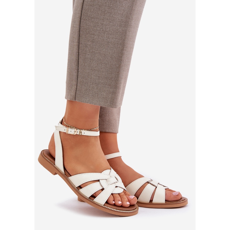 Lewski Shoes Zazoo 3688 ECRU, lapos labdarúgó -szandál fehér 1