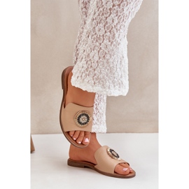 Lewski Shoes Bőr papucs flopok lapos, áhított Lewski 3047/bézs barna 2