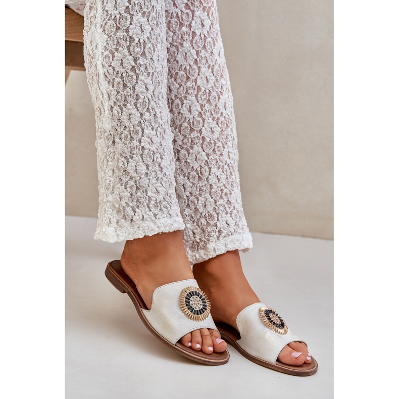 Lewski Shoes Bőr papucs flopok lapos, áhított Lewski 3047/o -golden törlve aranysárga 1