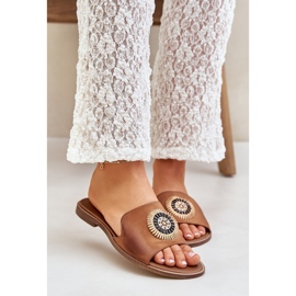 Lewski Shoes Bőr papucs flopok lapos, áhított Lewski 3047/o teve barna 1