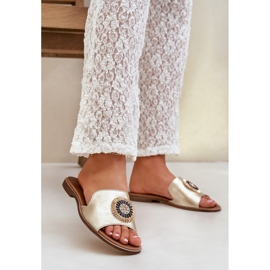 Lewski Shoes Bőr papucs, lapos, lapos Lewski Złote aranysárga 2