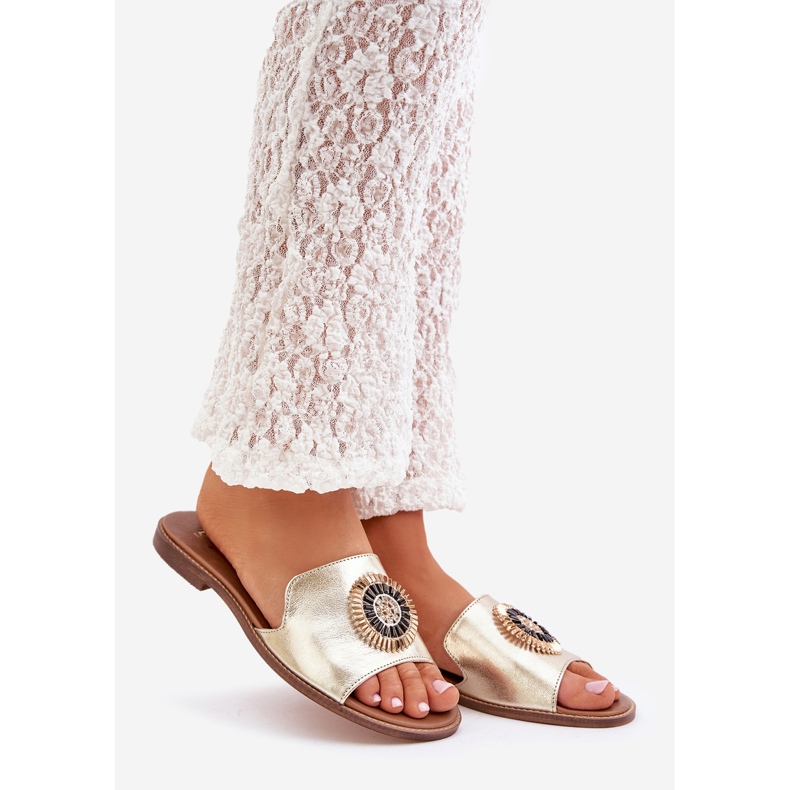 Lewski Shoes Bőr papucs, lapos, lapos Lewski Złote aranysárga 1