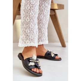 Papucs dekorációval természetes bőr Zazoo 3574/z fekete 2