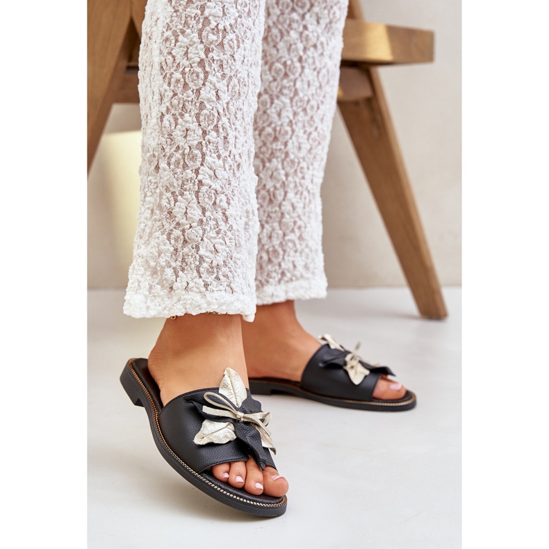 Papucs dekorációval természetes bőr Zazoo 3574/z fekete 2