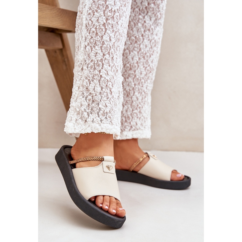 Zazoo 2896 női bőr papucs bézs 2