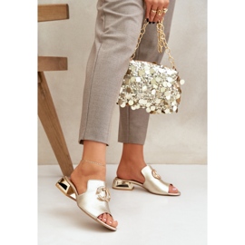 Elegáns bőr női alacsony, Laura Messi 2874 Zlotys aranysárga 2