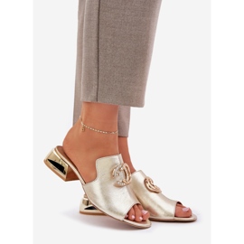 Elegáns bőr női alacsony, Laura Messi 2874 Zlotys aranysárga 1