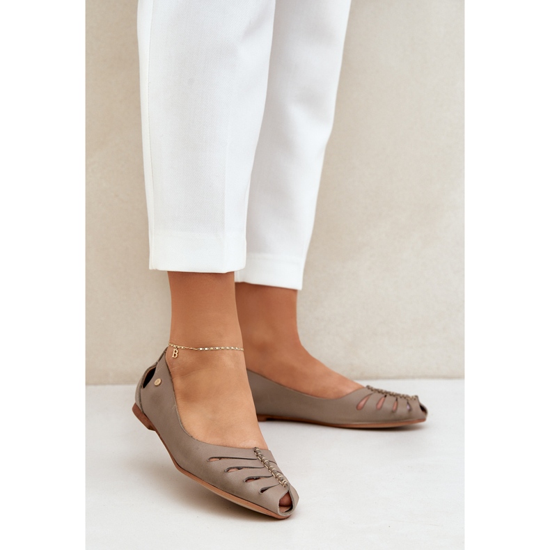 Zazoo 10009 Kényelmes bőr női balerinas sötét bézs 2
