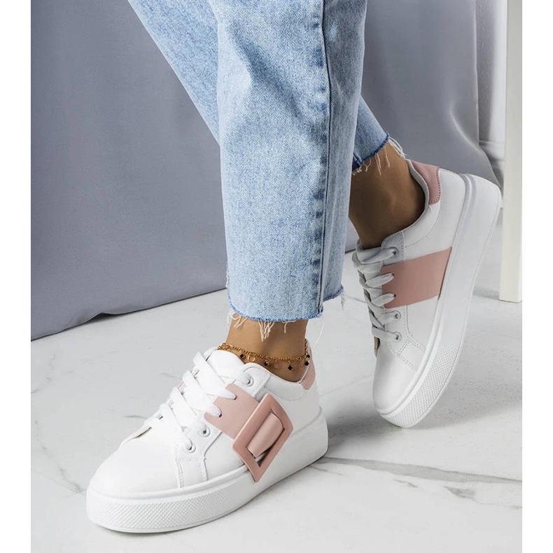 D/GMR Rózsaszín Toni csattal díszített fehér tornacipő 1 D/GMR Rózsaszín Toni csattal díszített fehér tornacipő 1