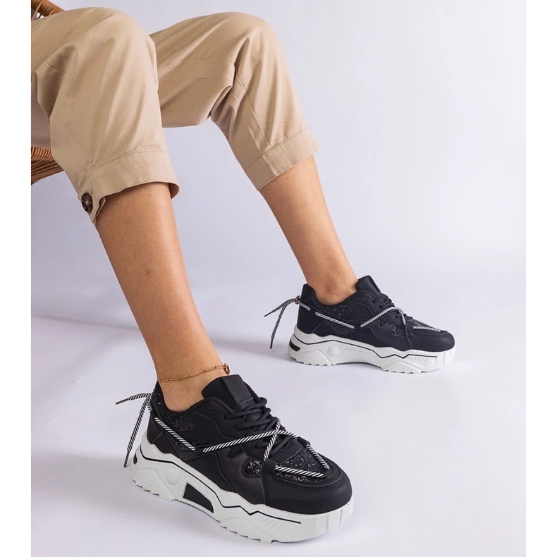 D/CEO Fekete női cipők csillogó agarral 1