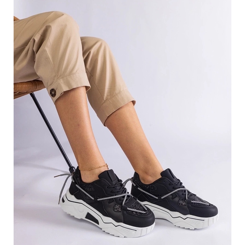 D/CEO Fekete női cipők csillogó agarral 2