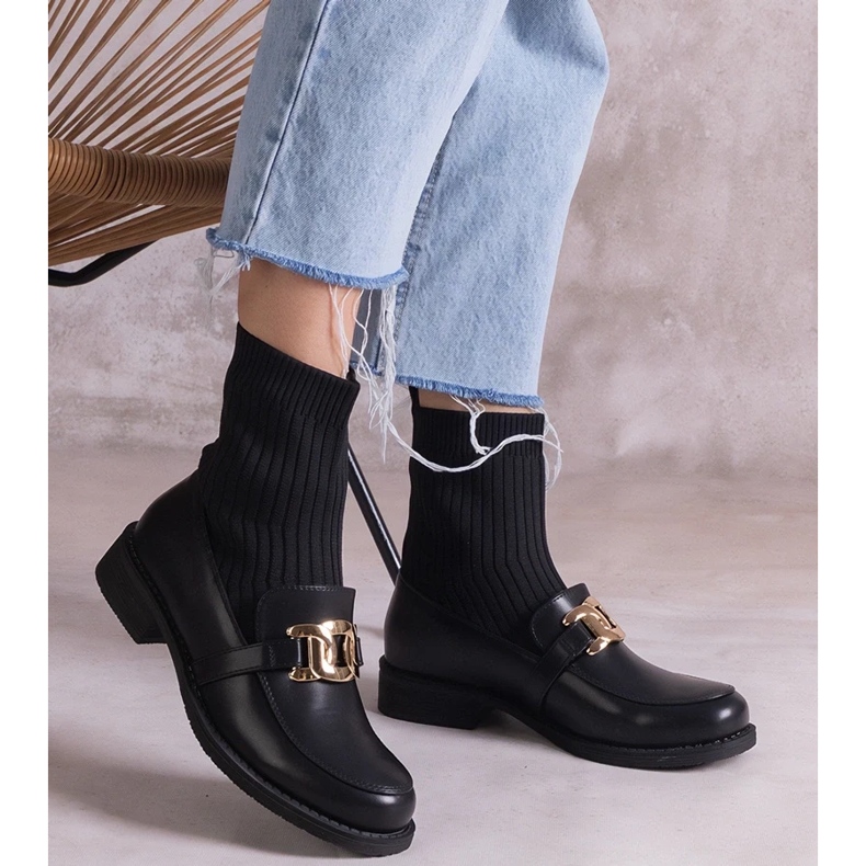 D/CEO Fekete bokacsizma Krisa szövet felsőrésszel 2