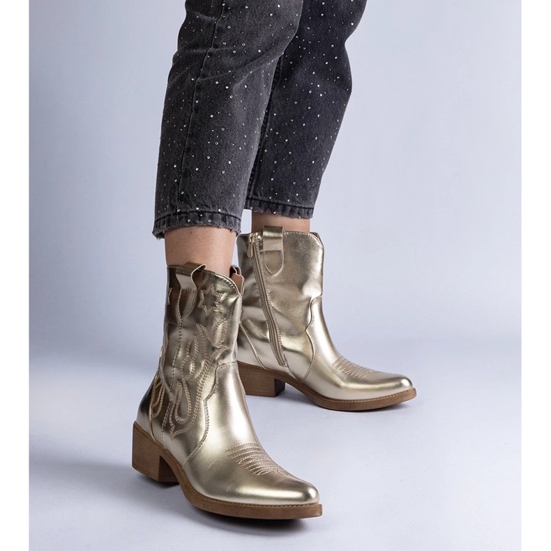 D/CEO Arany női cowboy csizma magas sarkú, metál metál Madeira aranysárga 2