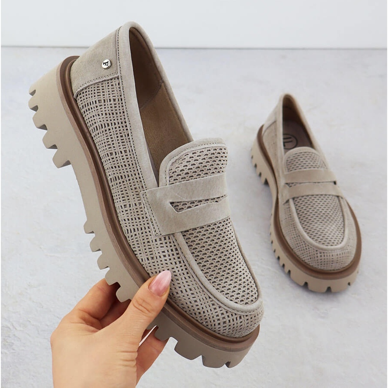 Bőr Lords női cipők a Filippo 6796 bézs platformon 1