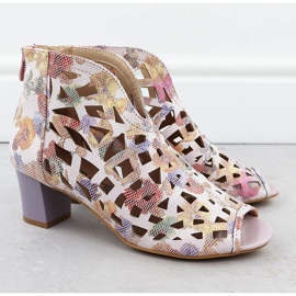 Női nyitott nyitott lábujj csizma virágokkal M. daszyński mr1954-15 rózsaszín 2