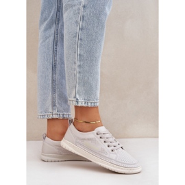 Női bőr cipők szürke nyílt munkája 2