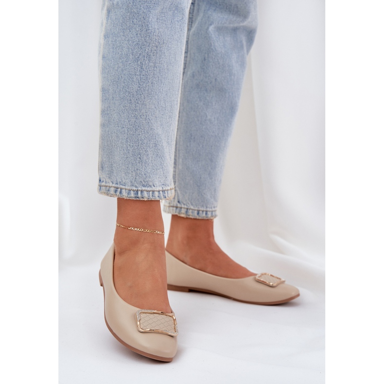 Öko bőr balerinák bézs dekorációval 2
