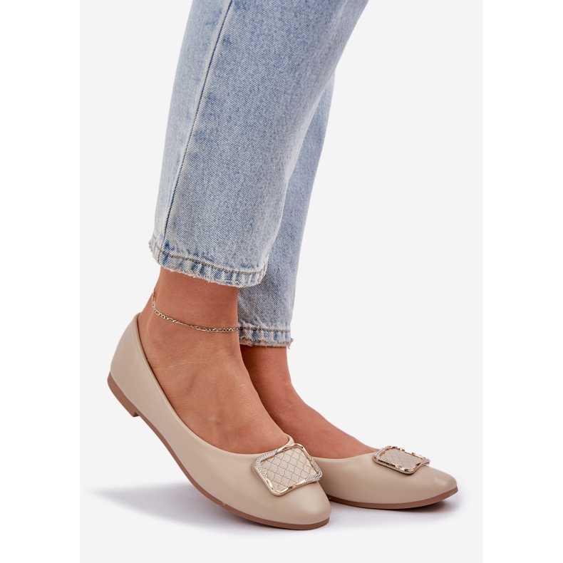 Öko bőr balerinák bézs dekorációval 1