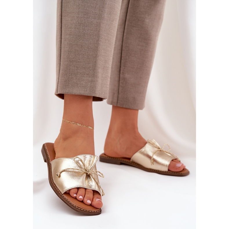 Lapos talp papucs dekoratív arany íjjal aranysárga 2