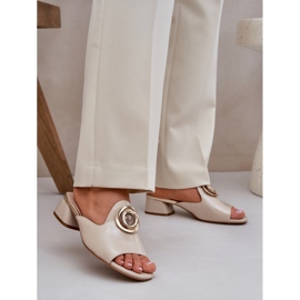 Jezzi Elegáns női alacsony heeds bézs dekorációval 2