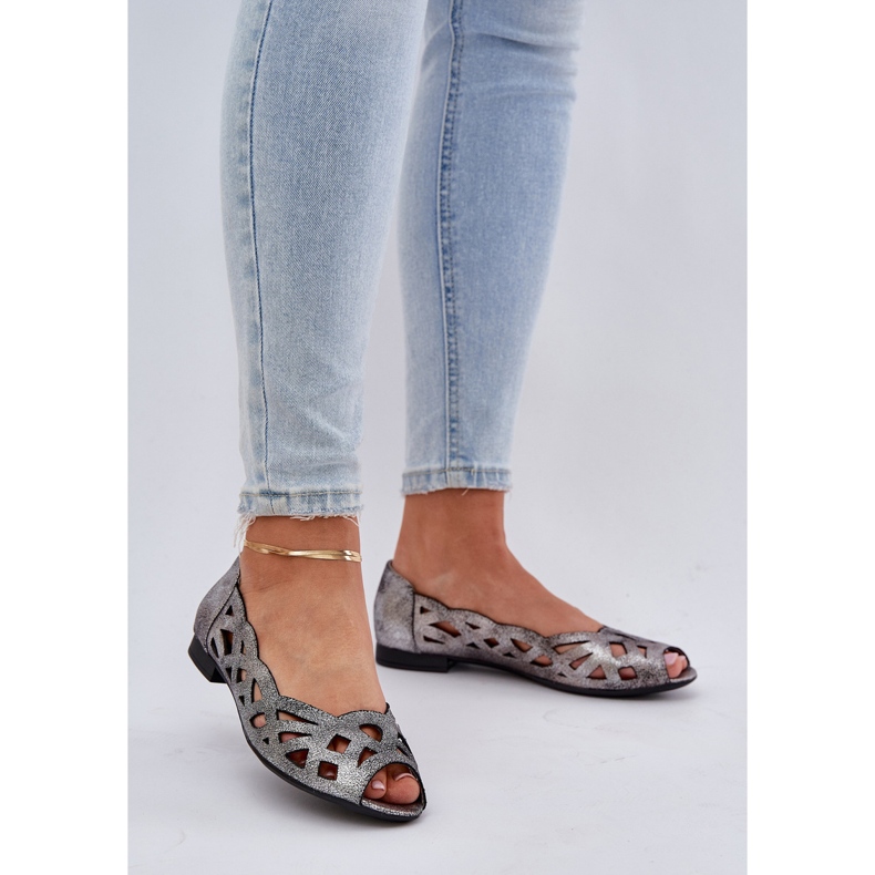 Jezzi Ezüst nyitott ballerinák csupasz ujjakkal 2