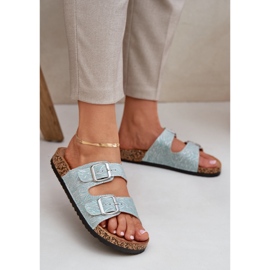 Anyag flip -flopok egy parafa talpon menta csatokkal zöld 2