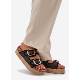 Papucs zsinórral és csatokkal a masszív platformon fekete 1