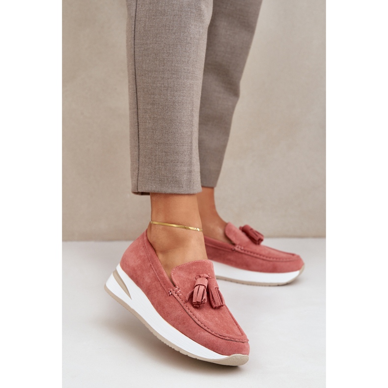 Mokaszinok egy finom öko ék rózsaszín velúrján 2