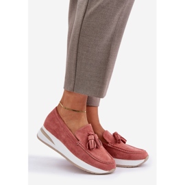 Mokaszinok egy finom öko ék rózsaszín velúrján 1