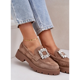 Eco Suede női cipők dekoratív bross sötét bézs 2