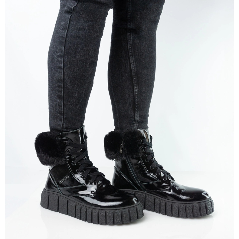 Női bőrbőr Pollonus fekete fegyver 5-1574-001 1