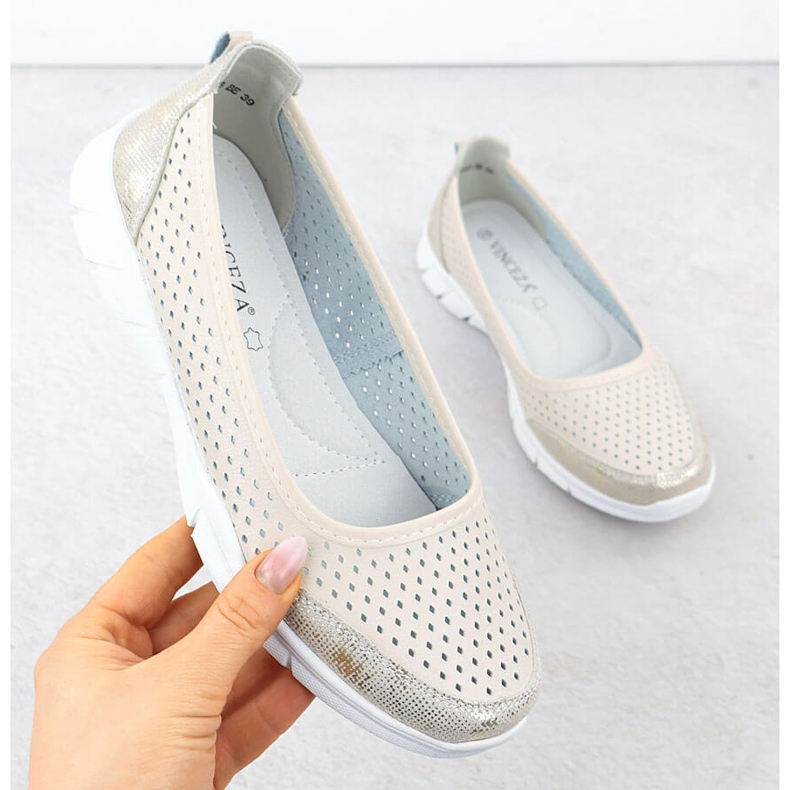 Vinceza Bőr Balerinas OpenWork Comfort Bézs Vinceeza 95323 1