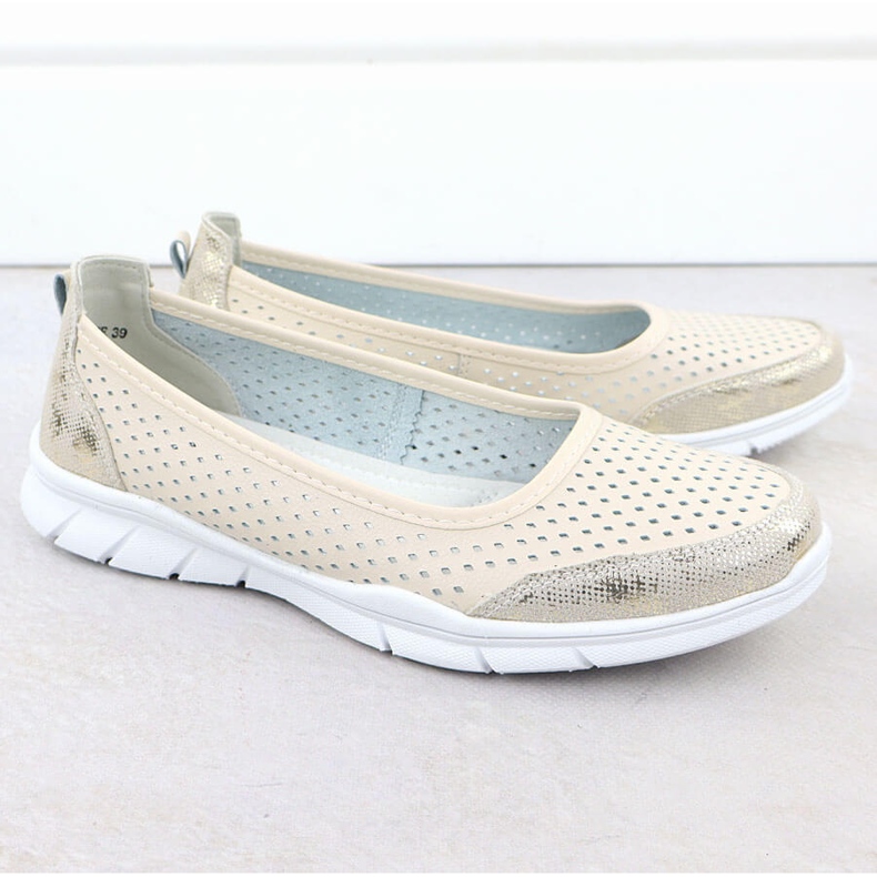 Vinceza Bőr Balerinas OpenWork Comfort Bézs Vinceeza 95323 2