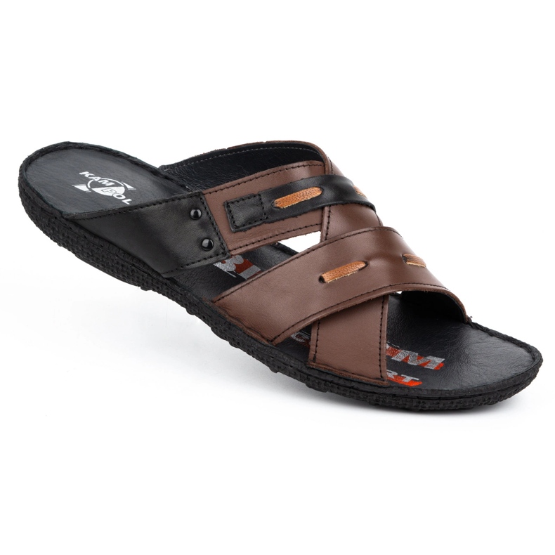 Kampol Férfi bőr papucs 201/55 barna arc 1