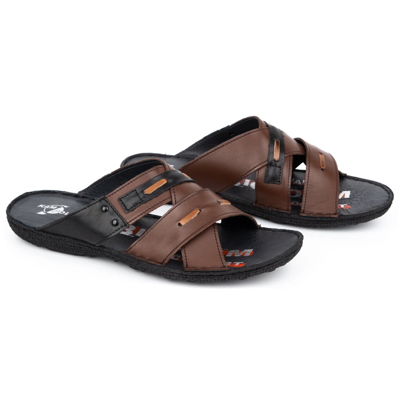 Kampol Férfi bőr papucs 201/55 barna arc 2