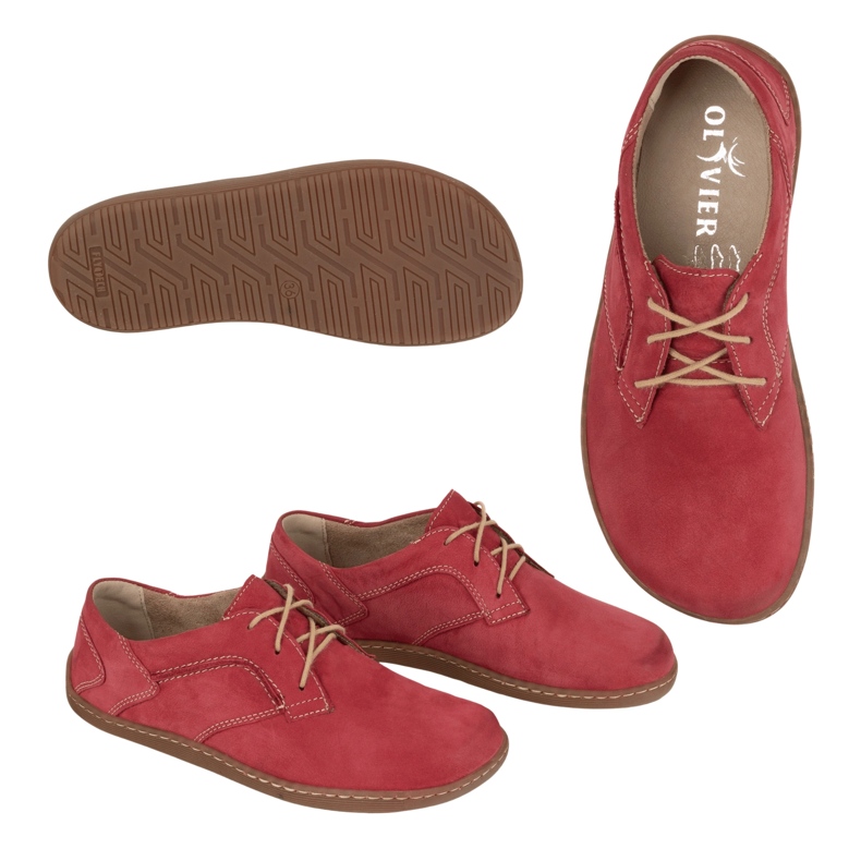 Olivier Női mezítláb minimalista bőr cipő 1082 piros nubuk 1