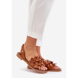 Bőr szandál lapos sarkú cipővel Zazoo 40425 barna 1