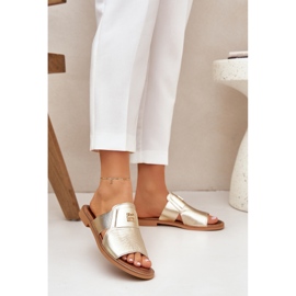 Elegáns természetes bőr papucs Zazoo 40423 Zloty aranysárga 2