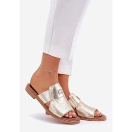 Elegáns természetes bőr papucs Zazoo 40423 Zloty aranysárga 1