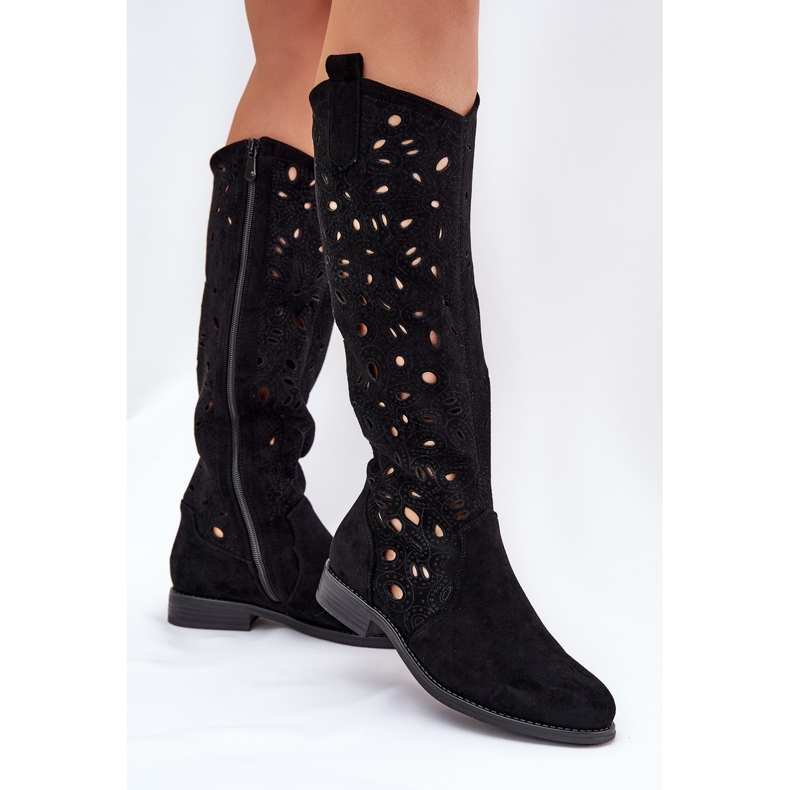 S.Barski HY51-176 lapos csizma nyitott csizmával fekete 2 S.Barski HY51-176 lapos csizma nyitott csizmával fekete 2