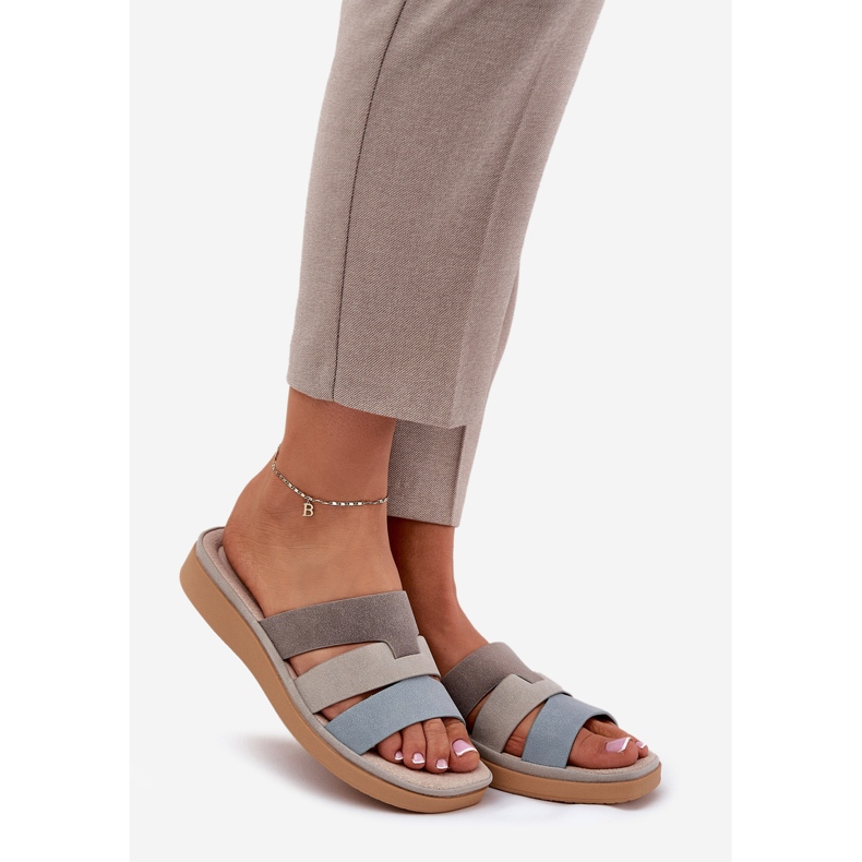 Kényelmes bézs-kék női papucs 1