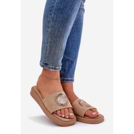 Női papucs arany dekoráció bézs 1