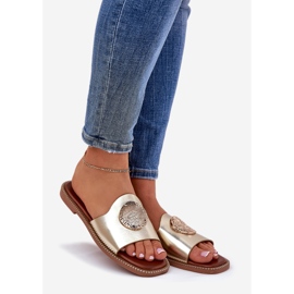 Öko bőr lapos, tetőpapuk arany dekorációval aranysárga 1