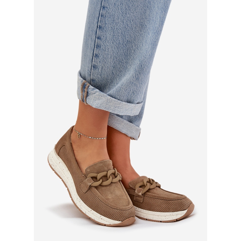 S.Barski Suede Loafers a platformon D&amp;A TW552 barna lánccal 1